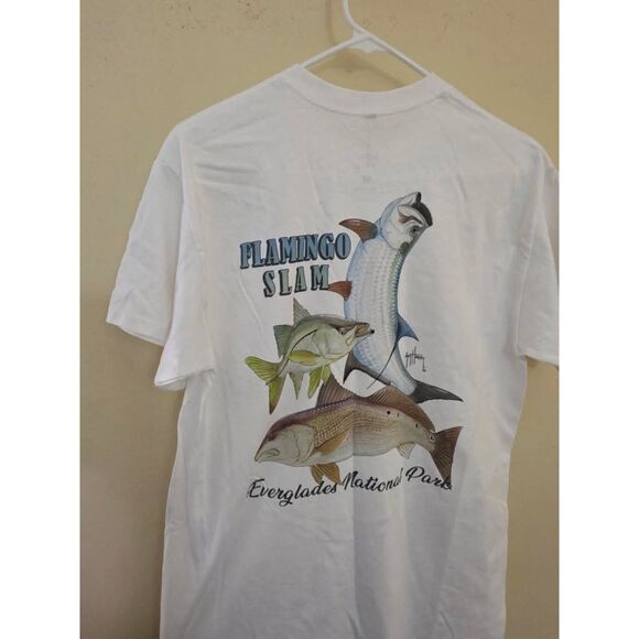 Guy Harvey Men’s Short-Sleeve T-Shirt White Size Medium Fishing Flamingo Slam - Picture 2 of 8